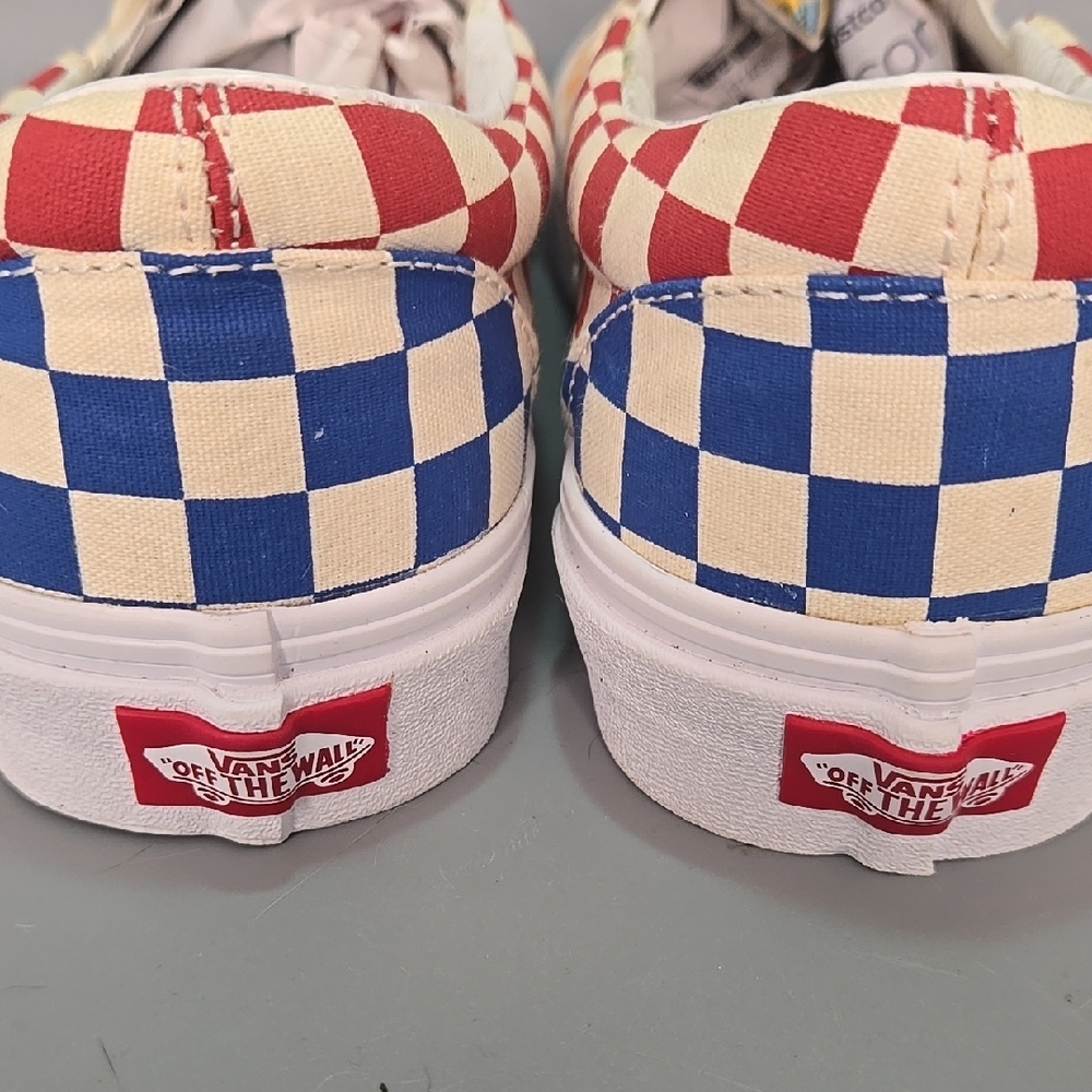 Van's Checkered Slip-On Shoes - Orange and Red Men 8.5 Women 10 - Picture 5 of 11